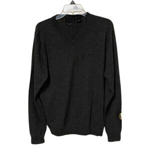 WH Belk Grey Cashmere V-Neck Pullover Knit Sweater Mens Size Medium Winter Soft